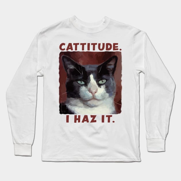 Smug Cat with CATTITUDE Long Sleeve T-Shirt by jdunster